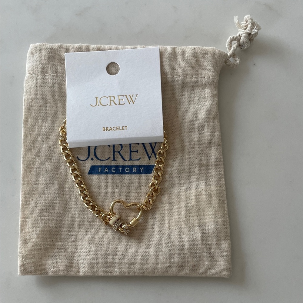 J. Crew Gold Chain Bracelet with Heart Accent